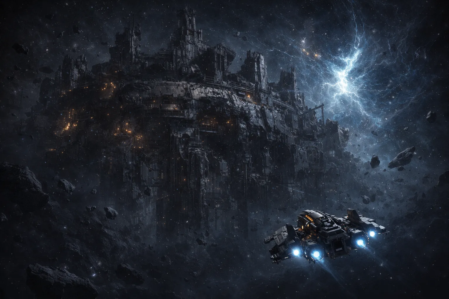 Lone pilot approaching ancient ruins