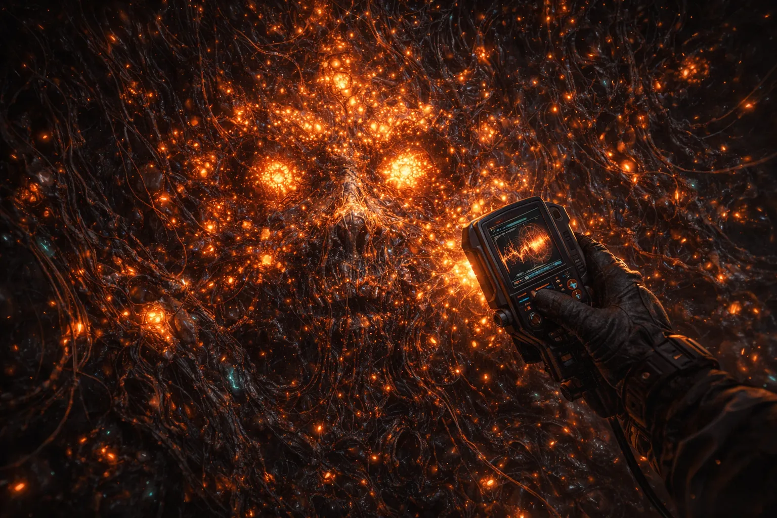 Close-up of the neural tree surface showing patterns