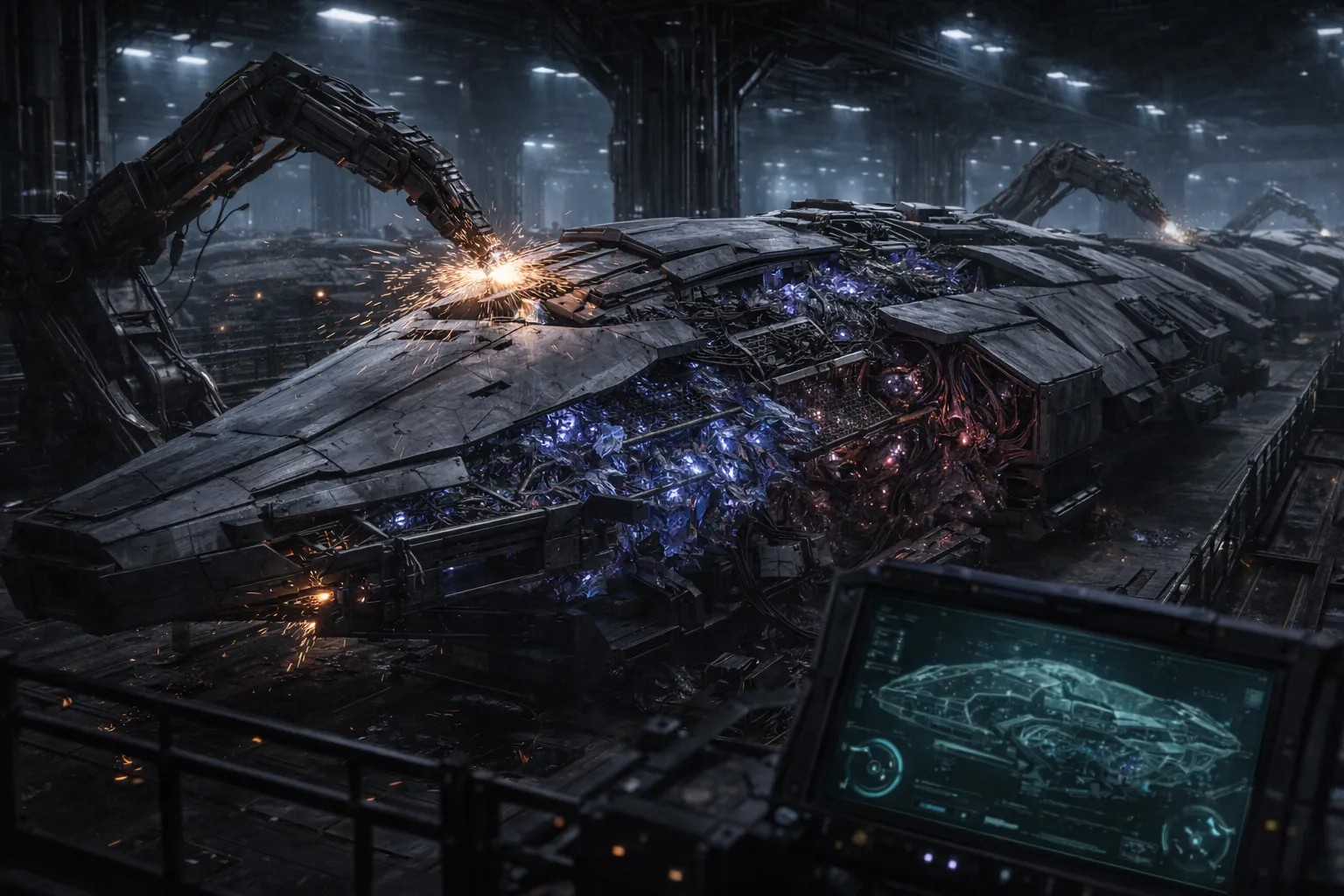 A hybrid ship on the assembly line
