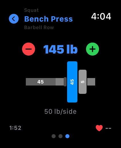 Apple Watch plate calculator showing barbell plate layout